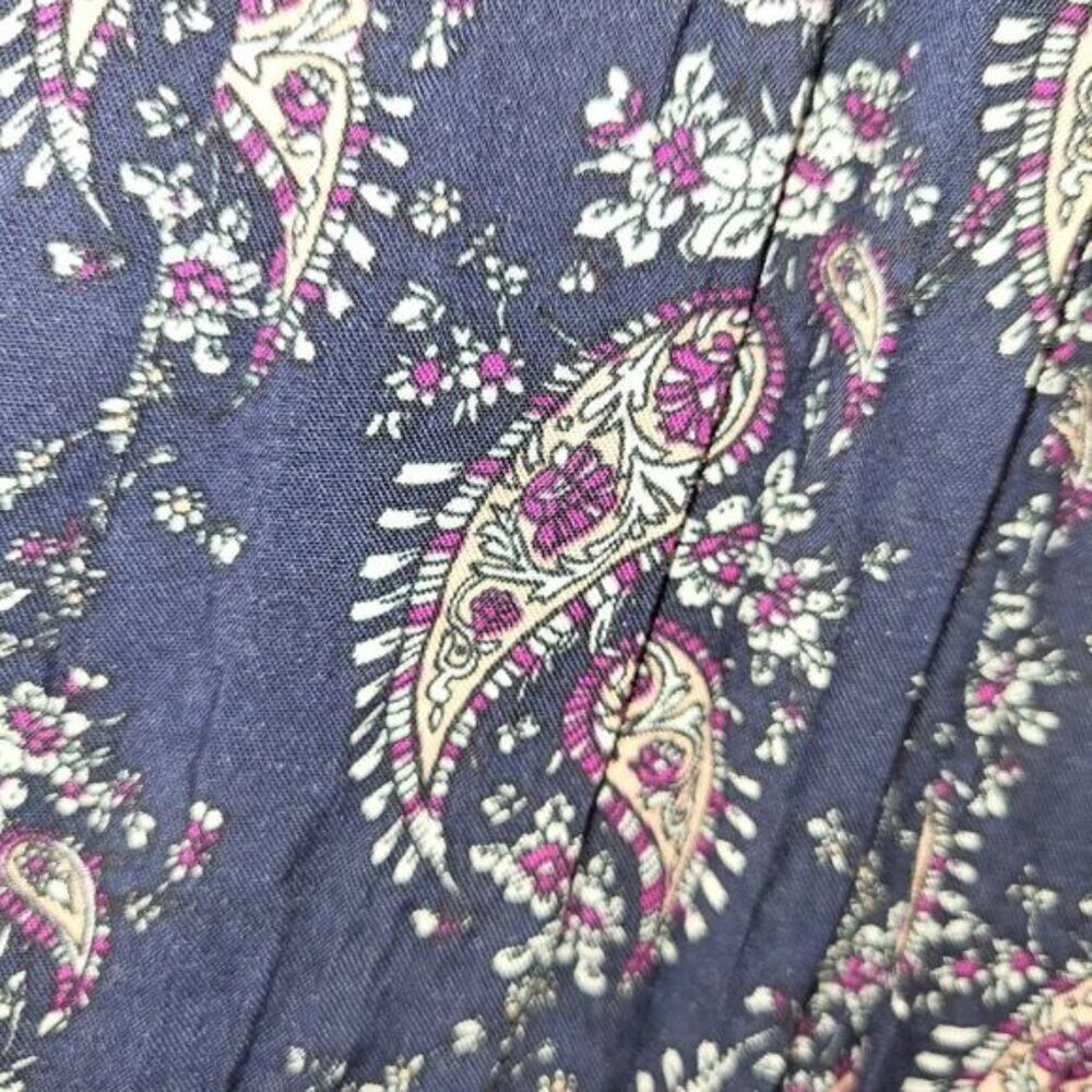 POL NEW Small Maxi Dress Cotton Blue Red Paisley Crochet Trim Vintage BOHO Style - Picture 14 of 16